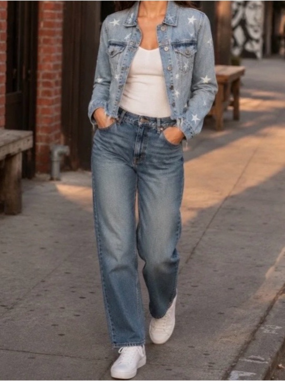 Pistola Star Embroidered Women’s Jean Jacket - Washed Light Blue